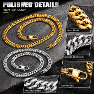 Collier chaîne gourmette épaisse en acier inoxydable 316L plaqué or 18 carats, hypoallergénique, poli, avec fermoir mousqueton, pour hommes et femmes, usage quotidien - Product Image 3