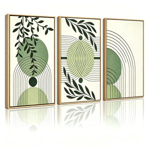 Cuadros Modernos Minimalistas con Líneas Abstractas Verdes, Pinturas de Hojas de Plantas Frescas, Cuadros Enmarcados para Dormitorio - Product Image 6