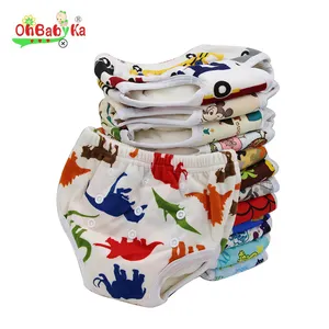 Ohbabyka Waterproof Potty Training Pants Breathable Pull up Pants Baby Diaper Cloth Polyester Reusable Printed Leak Guard