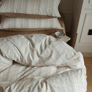 Juego de Ropa de Cama Nórdica Minimalista de Algodón Jacquard a Rayas, 1.5m 1.8m, Funda de Edredón y Sábanas, Patrón de Camuflaje Caqui - Product Image 2