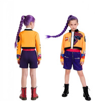 Costume de cosplay pour filles Demon Hunter, veste orange pour enfants, short violet, tenue d'Halloween Rumi Zoe, 8-13 ans, polyester, dessin animé