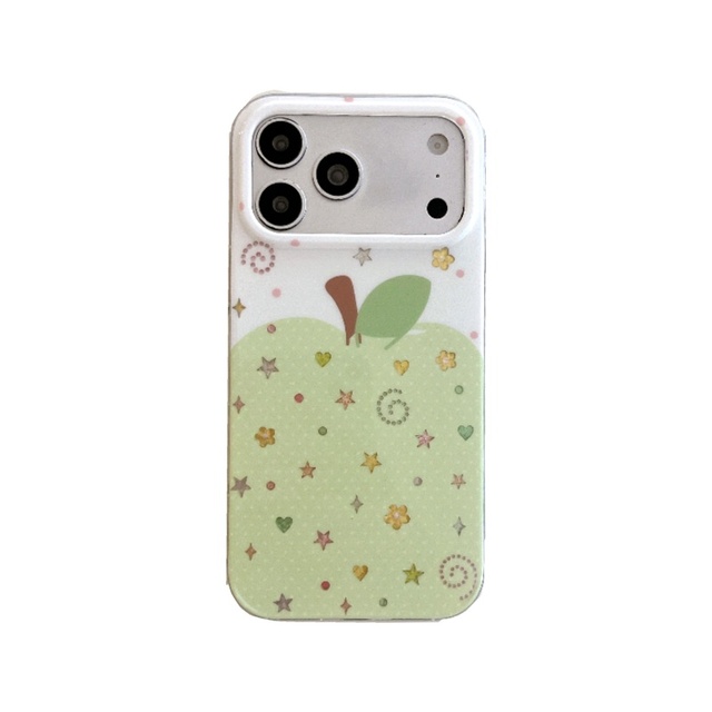 Cute Green Fruit Star Print Phone Case for Iphone 18 ProMax 17 16 Pro Sweet Cartoon Flower Heart Pattern Protective Phone Cover
