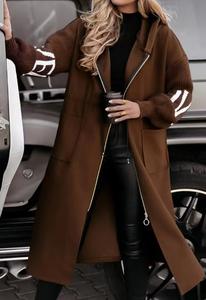2026 Women Autumn and Winter Long <b>Patchwork</b> Hooded Coat <b>Jacket</b> Windbreaker With Zipper and Pocket - Product Image 6