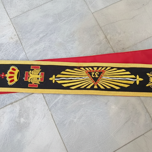 Écharpe noire du Rite Écossais de 32e degré, brodée à la main avec du fil de bullion, pour la fête des mères maçonnique, Pâques - Product Image 1