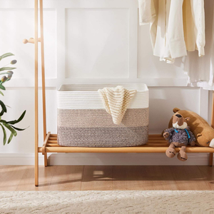 Cesto <span class=keywords><strong>de</strong></span> Ropa Rectangular Grande <span class=keywords><strong>de</strong></span> Cuerda <span class=keywords><strong>de</strong></span> Algodón Tejida, Contenedor <span class=keywords><strong>de</strong></span> Juguetes Gigante <span class=keywords><strong>de</strong></span> 100L, Organizador <span class=keywords><strong>de</strong></span> Mantas con Asas Reforzadas - Product Image 4