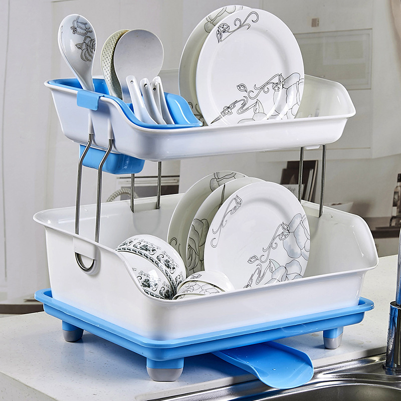 2-Tier Plate Kitchen Shelf Drying Dish Holder Stand