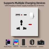 Juego de Interruptores de Pared Dobles KSQ con Botón de Inicio Blanco, Enchufe de Corriente y Puerto USB
