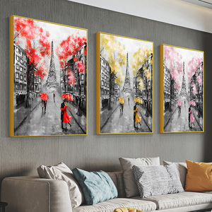 <span class=keywords><strong>Peinture</strong></span> à l'huile sur toile « Amoureux sous l'ombrelle rouge », affiches murales, impressions, images abstraites de paysages urbains, décoration intérieure - Product Image 5