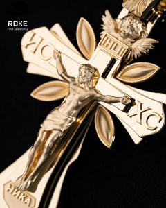 Colgante de Cruz de Jesús Barroco de 20 cm, Oro de 9K-18K con Cadena Cubana - Joyería Católica y Ortodoxa Certificada para Sacerdotes - Product Image 2
