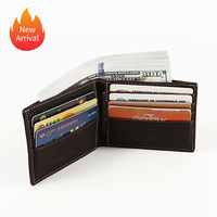 Dompet Desain Minimalis Tipis Kulit Crazy Horse untuk Pria, Dompet Penahan Kartu dengan RFID Blocking