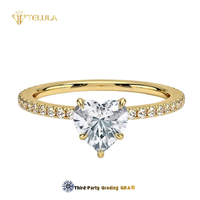 Bague de fiançailles en argent sterling 925 plaqué or avec diamant moissanite taille cœur certifié GRA
