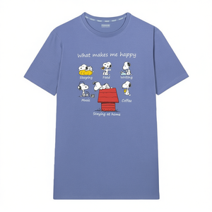 <strong>Snoopy</strong> Happy <strong>Snoopy</strong> <strong>T</strong>-<strong>Shirt</strong> Blue Short Sleeve Unisex Adult Size M Staying At Home Design - Product Image 1