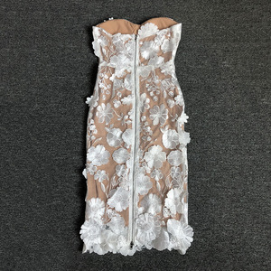 Nueva moda mujer sin mangas fuera del hombro espalda cremallera encaje niñas sólido Delgado lápiz Casual fiesta vestido de noche - Product Image 5