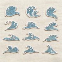 Écusson brodé en tissu de la série bleue irrégulière, étiquette de broderie personnalisée, crochet et boucle au dos, logo de marque pour vêtements