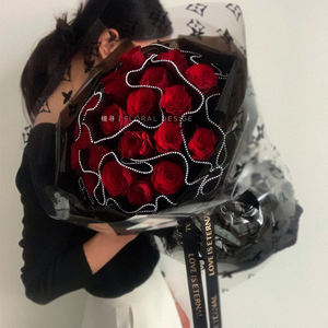 ช่อดอกไม้แบบตาข่ายลายคลื่นไข่มุกแบบเกาหลีช่อดอกไม้แบบกระดาษลายดอกไม้ลูกไม้อัดพลีทกุหลาบบรรจุภัณฑ์ผ้าโปร่งกันน้ำ - Product Image 3