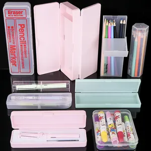 YUZMEI Plastic Trousse Scolaire Various Snap Pink Marker Pens Box Geometry Clear Stationery Acrylic Pencil Pen Case With Holds