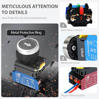 LA38MK-BN/FH 22MM Botón Pulsador Plano de Plástico con Conexión Rápida, Símbolo DIY sin Flecha LED, Redondo 1NO1NC 10A para Control de Equipos