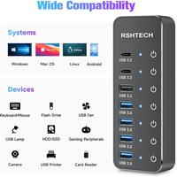 Penjualan Terbaik 7 in 1 10Gbps Usb 3.2 Gen 2 Hub dengan 5V/3A saklar catu daya multifungsi stasiun Dok Usb C Hub untuk Macbook