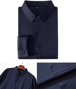 Kemeja Pria Lengan Panjang Berkualitas Tinggi Mewah Bahan Mercerized <span class=keywords><strong>Stretch</strong></span> Empat Arah Anti Kusut untuk Gaya Blus - Product Image 5