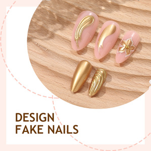 24 faux ongles tendance 3D stéréo en forme de fleur dorée, capsules d'ongles florales de qualité supérieure, vente en gros - Product Image 3