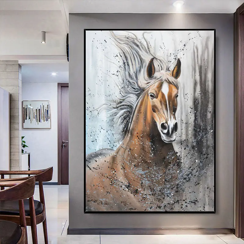 Peinture de cheval en cheval avec dessin d'animal, Feng Shui, affiche de décoration de salon, de bureau, en toile, Art mural