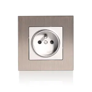 Improved Wiring Design Brushed Aluminum Plate Black Grey Gold Color European Standard French Type Electrical Power Wall Socket
