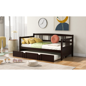 Cama nido doble de madera con cama nido extraíble, color espresso, para niños, con almacenamiento - Product Image 3