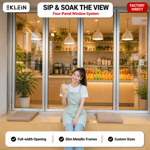 หน้าต่างบานพับอะลูมิเนียมสีเงิน กรอบบาง สำหรับร้านอาหาร ใช้ได้ทั้งภายในและภายนอกอาคาร - Product Image 1