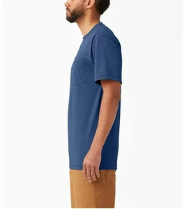 T-shirt en polyester spandex pour hommes avec poche, col rond, manches courtes, t-shirt décontracté de couleur unie - Product Image 2