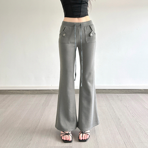 Women's Gray Sweatpants Wide Leg Lounge Pockets Elastic Mid Casual Loose Breathable Eco-Friendly Sports Bottoms <b>Summer</b> Hot Sale - Product Image 1