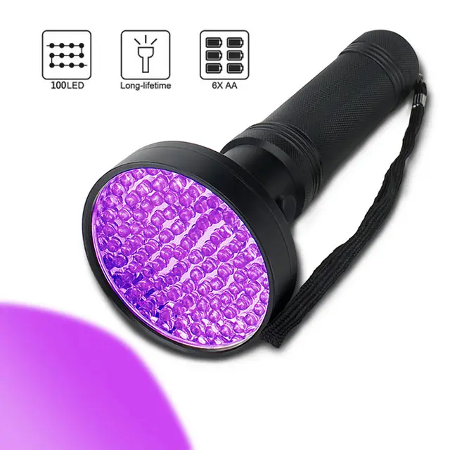 Ultra Intensity 385-395nm 100 LED UV Flashlight Super Bright Professional Ultraviolet Flashlight