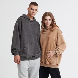 Acid Wash Vintage Boxy Fit Hoodie <b>Men</b> Custom Logo Embroidery Crew Neck Dropped Shoulder Oversized <b>Pullover</b> 100% Cotton Spring - Product Image 1