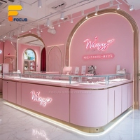 Vitrine à bijoux haut de gamme sur mesure en bois d'ingénierie, comptoir large pour centre commercial, espace de présentation professionnel de bijoux pour la vente au détail