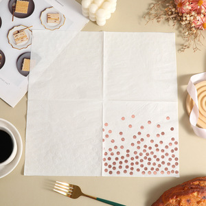 Disposable <b>paper</b> napkins with gold foil stamping, white rose gold polka dots, for hotel parties, birthday parties, and - Product Image 3