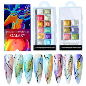 Juego de 12 colores de perlas para pintura de uñas, set de acuarelas sólidas, pigmento brillante para uñas de mármol