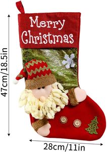 Chaussette de Noël classique avec ornements Père Noël, bonhomme de neige et renne pour décoration de cheminée, sac cadeau et pochette à bonbons - Product Image 6