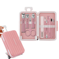 Ensemble de manucure en acier inoxydable rose 12 pièces, kit de soin pour femmes avec coupe-ongles professionnels et étui de voyage durable pour le nail art