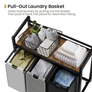 Laundry Hamper 3 Section Rolling Laundry <b>Basket</b> Organizer with 2 Storage Drawers and <b>Large</b> Desktop - Product Image 4