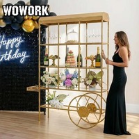 WOWORK 2026 Vente en gros : Chariot à bonbons en métal et fer avec motif floral pour décorations de mariage, d'anniversaire et d'événements en extérieur