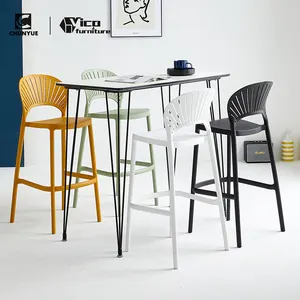 Wholesale kitchen designer hollow out backrest high plastic bar stool chair