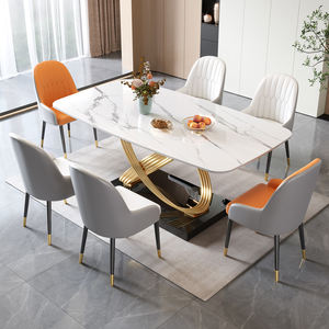 Set da Pranzo Moderno con Tavolo in Marmo e 6 Sedie, Piano Rettangolare in Pietra Sinterizzata con <span class=keywords><strong>Gambe</strong></span> in Metallo Dorato - Product Image 6