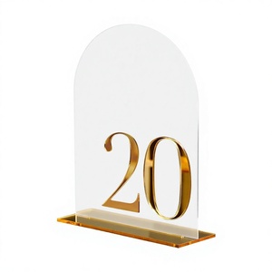 Numéros de table de mariage <span class=keywords><strong>HOODO</strong></span> en acrylique givré en forme d'arche, chiffres dorés 3D de 1 à 20 avec supports, montage sur table 5x7, orientation portrait - Product Image 2