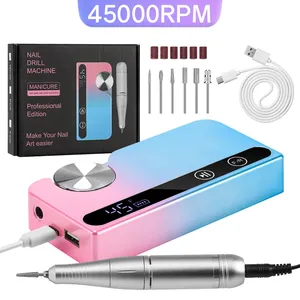 Máquina perforadora de uñas de 45000 RPM, lijadora de Gel para esmalte de uñas portátil, torno eléctrico profesional para uñas con pantalla LCD, herramientas para decoración de uñas - Product Image 1