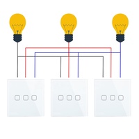 Smartdust US Australian SAA Sensetive LED Indicator Capacitive Tempered Glass Panel 2 Gang 3 Way Glass Wall Light Touch Switch.