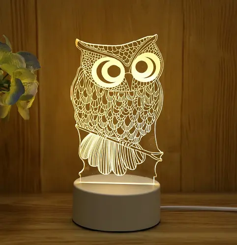 Cute Animal Owl 3D Rechargeable Night Light 7 Colors Change LED Desk Table Lamp Home Child Bedroom Sleeping Holiday Party Gifts