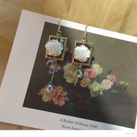 Zooying fait à la main alliage perle boucles d'oreilles Vintage peinture à l'huile Style Floral asymétrique goutte romantique Rose crème balancent Boho fée