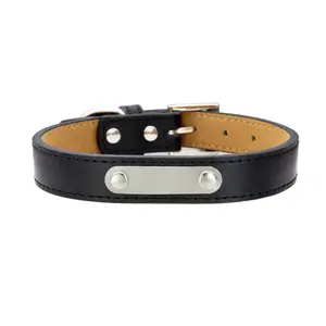 Wholesale solid color personalized pet cat dog ID durable dog collar genuine leather