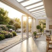 Portes pliantes équilibrées à double vitrage en verre trempé, isolation thermique, maintien du confort intérieur au chaud en hiver et au frais en été, réduction des factures d'énergie
