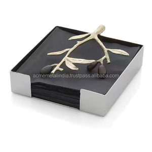 Black Metal <b>Napkin</b> <b>Holder</b> with Leaf Design in Black and Gold Stylish for Kitchen Table Decoration and Essential Accessories - Product Image 6