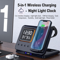 Meest Verkopende Product 2024 Multifunctionele Opladers Draagbare Krachtcentrale 5 In 1 Nacht Licht Wekker Telefoon Oplader Voor Horloge